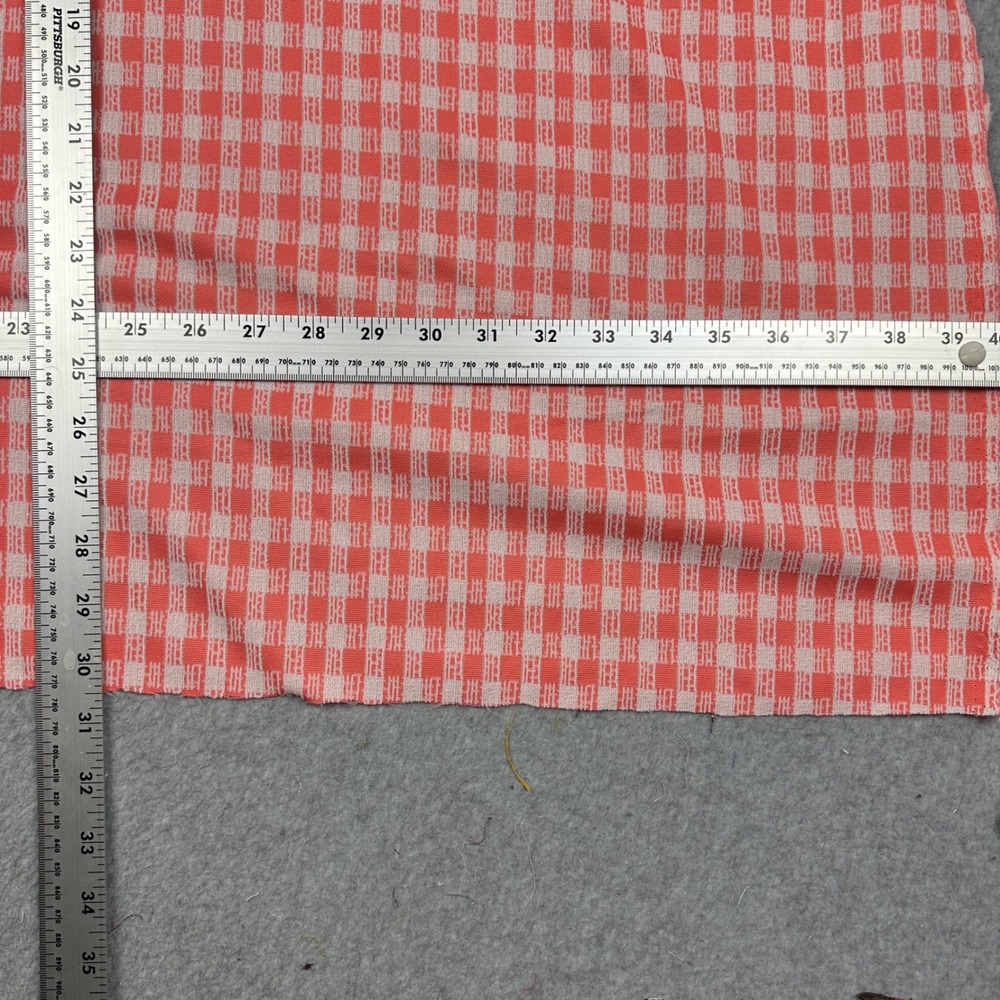 Vintage Coral Pink White Gingham Textured Woven Fabric Remnant 30x40 Irregular - Picture 2 of 6